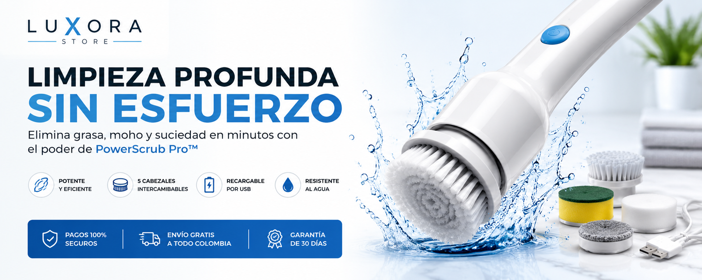 PowerScrub Pro™ | Cepillo Eléctrico Recargable 5 en 1 para Limpieza Profunda